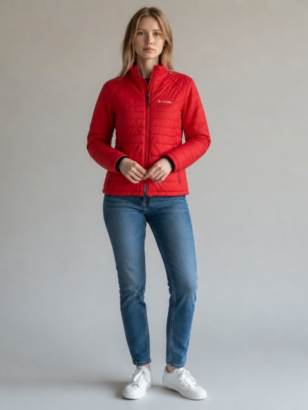 Columbia Omni-Heat Red Puffer Jacket Women’s Medium Insulated Full Zip